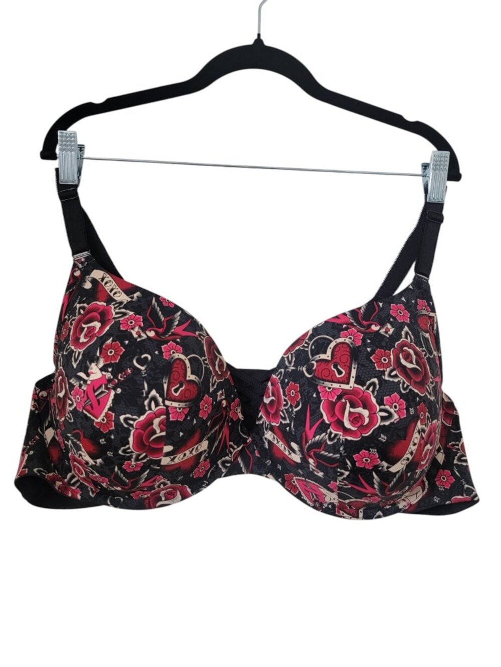 Torrid Curve Size 50C Black Tattoo Print Valentine Bra